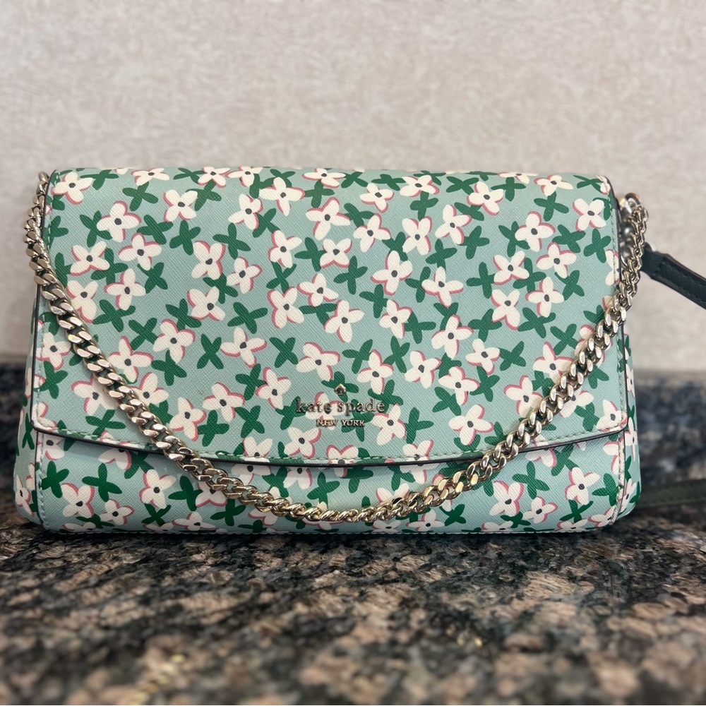 Kate Spade Green and White Floral Crossbody Bag